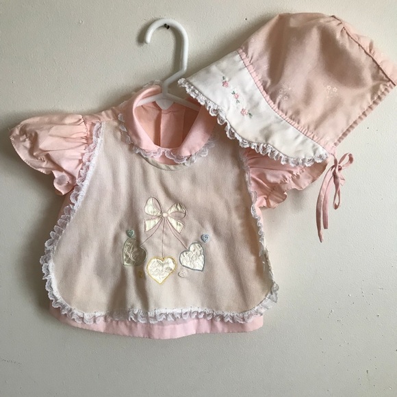 Rare Vintage 1950’s Handmade Pinafore Bonnet Dress - Picture 1 of 8